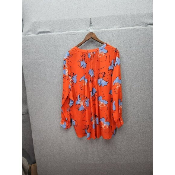 Foxcroft NYC Womens Floral Blouse 16W Vibrant Orange & Blue Long Sleeve Button - Picture 5 of 5